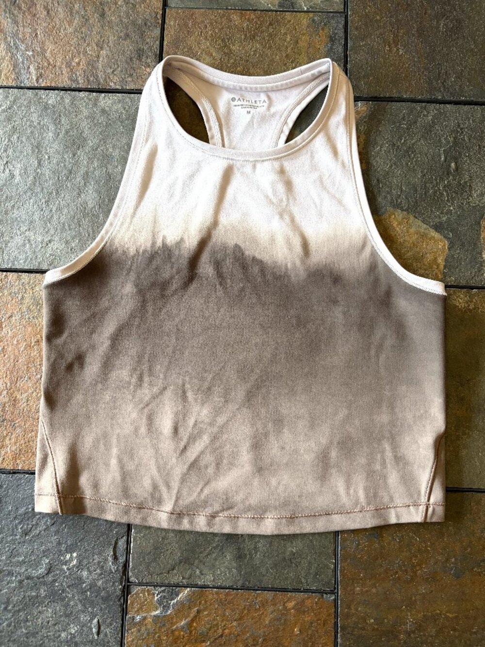 Athleta Shanti watercolor brown to cream ombre racerback cropped tank size M